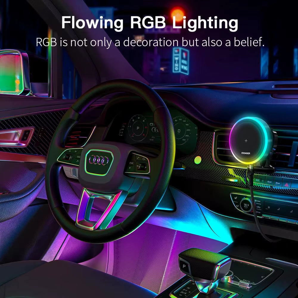 RGB Magnetic Car Phone Holder Qi 15W Wireless Charger Car for Iphone 14 13 Pro Max Samsung Phone Holder Stand